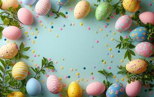 AI generated Blue Background Encased by Easter Egg Design photo