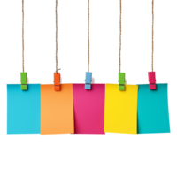 AI generated Empty colored paper sheets for notes hanging isolated on transparent background png