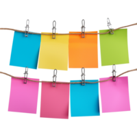 AI generated Empty colored paper sheets for notes hanging isolated on transparent background png