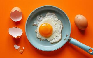 AI generated Skillet Cooked Egg on Colorful Background, Freshly Made photo