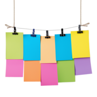 AI generated Empty colored paper sheets for notes hanging isolated on transparent background png