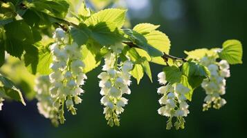 AI generated Spring Blossoms, Delicate White Flowers on Branch photo