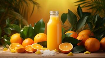 AI generated Fresh Orange Juice with Orange Decoration photo
