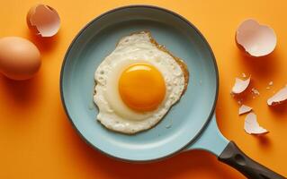 AI generated Colorful Background Sets Stage for Freshly Cooked Skillet Egg photo