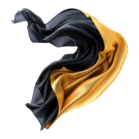 AI generated Black and golden silk flying isolated on transparent background png