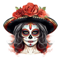 AI generated La calavera catrina face shot png isolated on transparent background