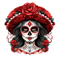 ai gegenereerd la calavera Catrina gezicht schot PNG geïsoleerd Aan transparant achtergrond