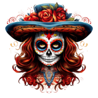 ai genererad la calavera catrina ansikte skott png isolerat på transparent bakgrund