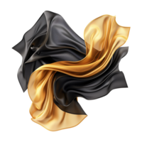 AI generated Black and golden silk flying isolated on transparent background png
