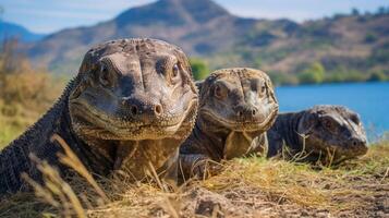 AI generated Komodo Dragons Basking in Their Natural Environment photo