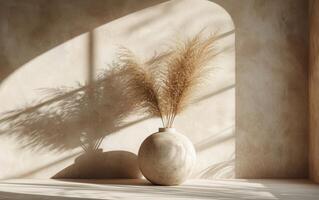 AI generated Sophisticated Minimalist Home Styling with a White Vase and Dry Grass photo