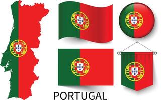 The various patterns of the Portugal national flags and the map of Portugal's borders vector