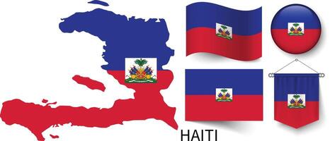 The various patterns of the Haiti national flags and the map of Haiti's borders vector