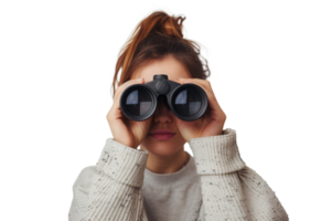 AI generated Woman look through binoculars isolated png