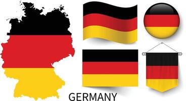 el varios patrones de el Alemania nacional banderas y el mapa de de alemania fronteras vector