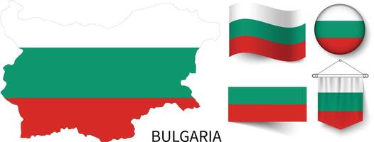 The various patterns of the Bulgaria national flags and the map of Bulgaria's borders vector