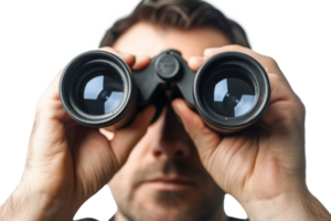 AI generated Man look through binoculars isolated png