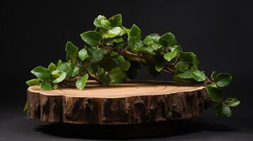 AI generated Elegant Wooden Podium Amidst Lush Green Foliage photo