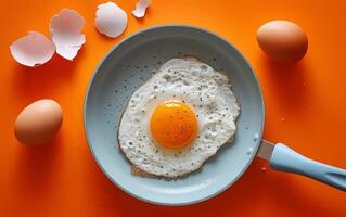 AI generated Freshly Cooked Egg in Skillet Against Vibrant Backdrop photo