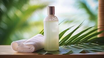 AI generated Elegant Spa Essentials Amidst Lush Green Foliage photo