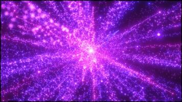 Purple festive bright energy magical fireworks salute explosion with light rays lines and energy particles. Abstract background. Video in high quality 4k, motion design