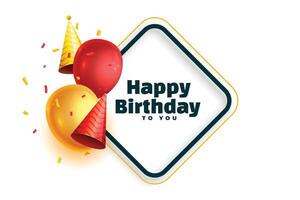 happy birthday wishes card with balloons and caps vector