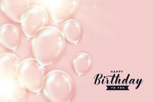 shiny transparent birthday balloons on peach color background vector