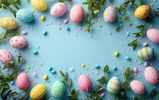 AI generated Blue Background Featuring an Easter Egg Frame photo