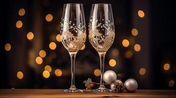 AI generated Decorative Wine Glasses, Christmas, Holiday Ambiance photo