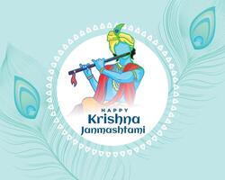 beautiful shree krishna janmashtami festival card design vector