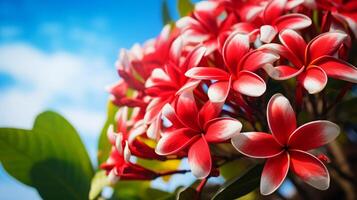 ai generado vibrante rosado plumeria flores en luz de sol foto