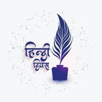 hindi diwas card with inkpot and feather design vector