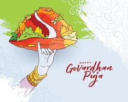 lovely govardhan puja greeting background for lord krishna worship vector