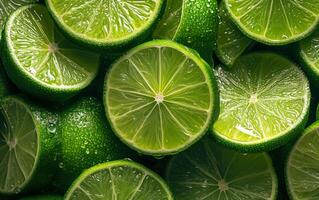 AI generated An image with sharp detail showcasing slices of lime just cut photo