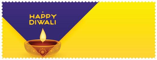happy diwali religious banner with oil lamp design vector