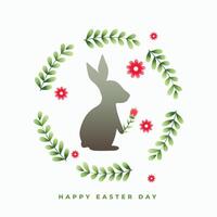 easter card with rabbit and flower leaves frame vector