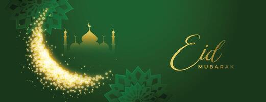 beautiful sparkling golden moon eid mubarak banner design vector