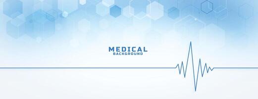 digital medical care hexagon pattern banner with cardio line graph vector