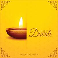 hindu religious happy diwali greeting background with burning diya vector
