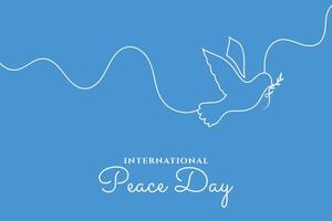 line style world peace day card with flying bird and olive leaf vector