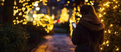 ai generado conectado en el digital años serenidad en hojeada en su teléfono foto