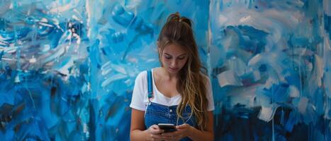 AI generated Connected in the Digital Age  Serenity in Browsing on Her Phone photo