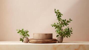 AI generated Elegant Display Stand Amidst Nature Green Beauty photo