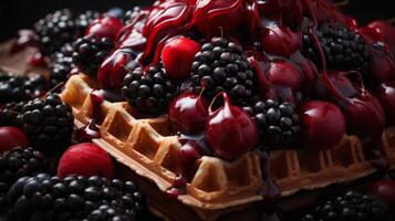 AI generated Delicious Waffles Topped with Berries and Syrup photo