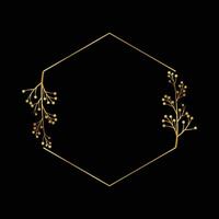 royal hexagon frame with golden floral vector