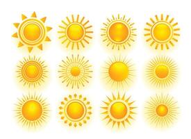 3d style full yellow sun set of twelve vector