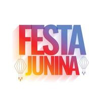 colorful festa junina lettering with lantern design vector