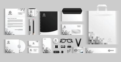 set of black and white business stationery template essential office accessories vector