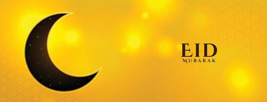 golden eid mubarak banner with cresent moon design vector