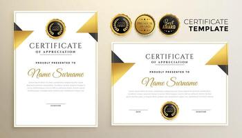 modern golden certificate template set of two vector